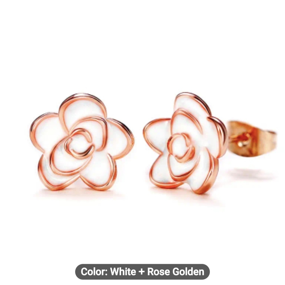 🌸🌸NEW🌸🌸 BEAUTIFUL!! ROSE GOLD and WHITE Copper Flower Stud Earrings